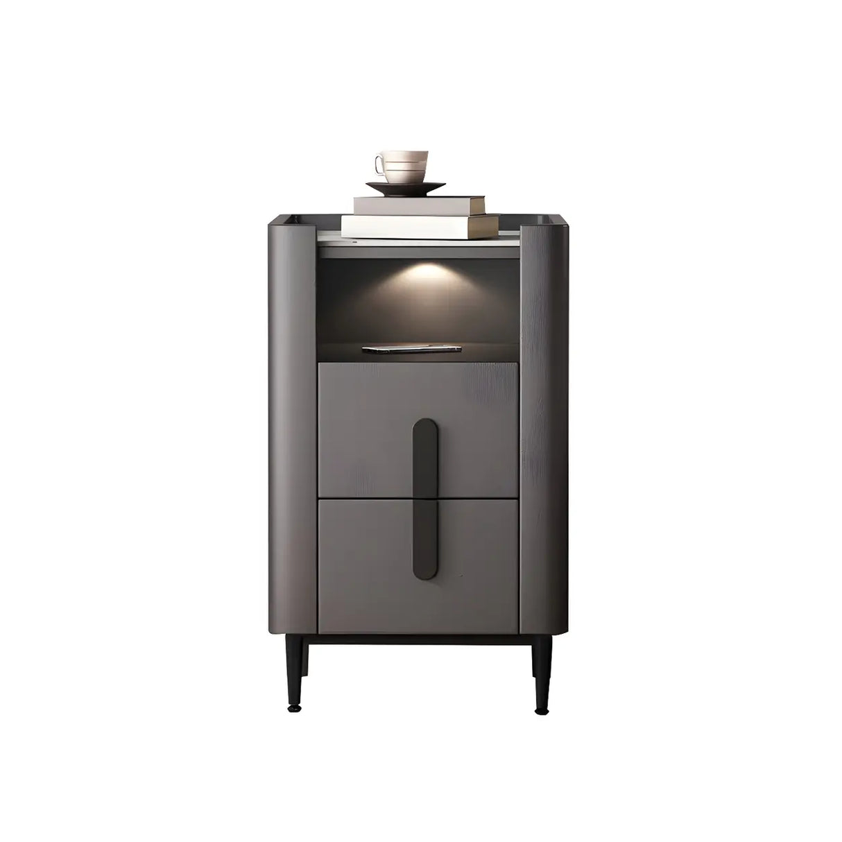 Drawer Storage Wood Off-White Lighting Stone Nightstand Image - 2