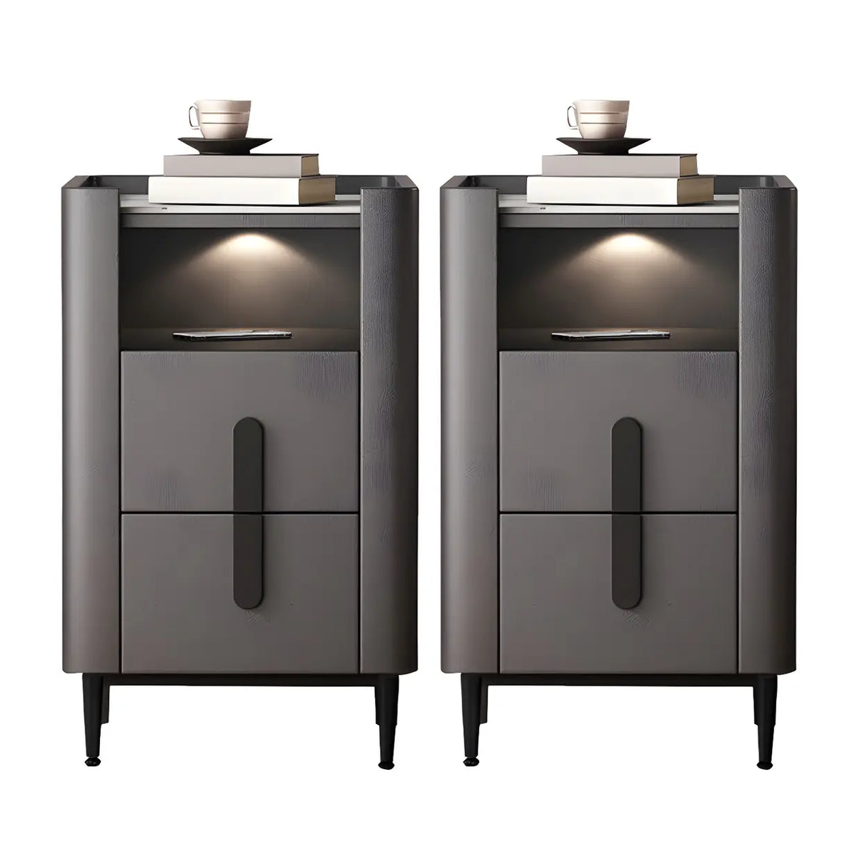 Drawer Storage Wood Off-White Lighting Stone Nightstand Image - 3