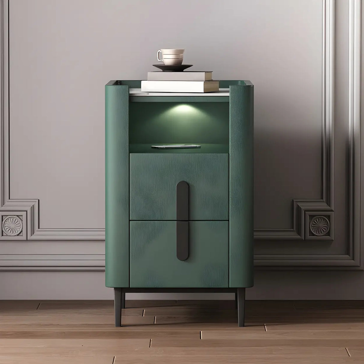 Drawer Storage Wood Off-White Lighting Stone Nightstand Image - 5