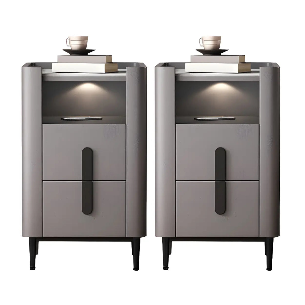 Drawer Storage Wood Off-White Lighting Stone Nightstand Image - 6