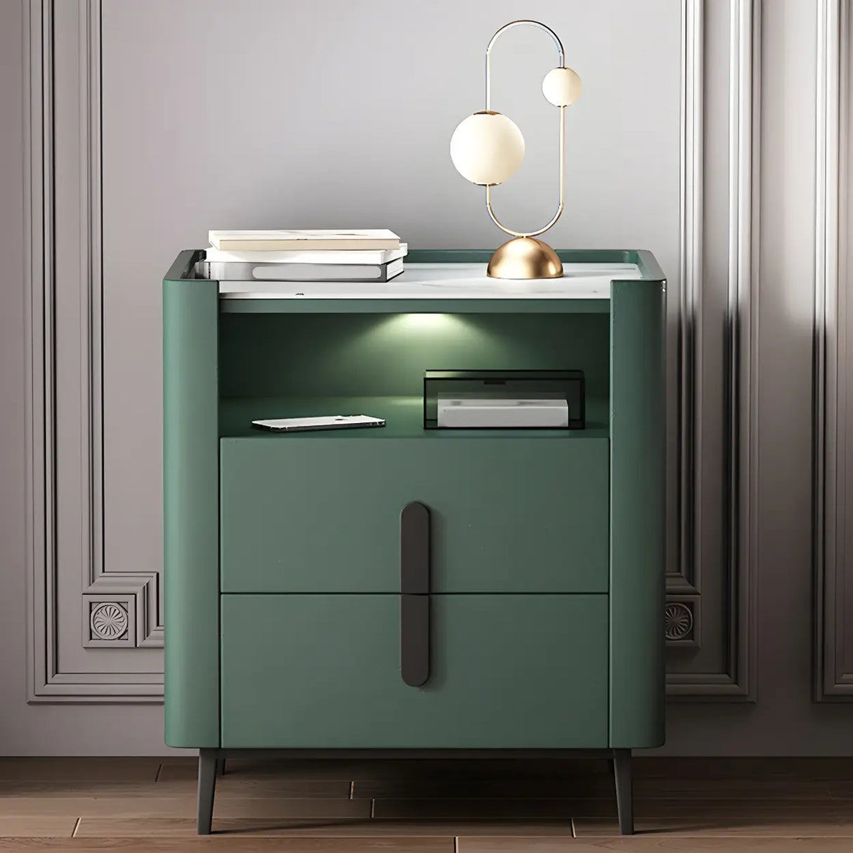 Drawer Storage Wood Off-White Lighting Stone Nightstand Image - 7