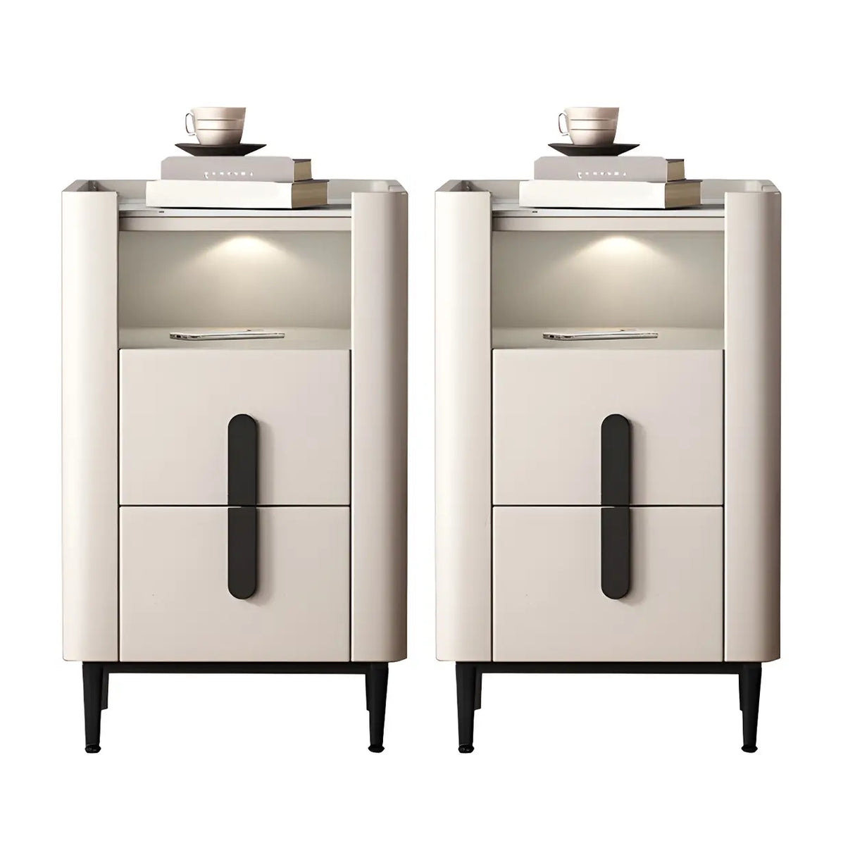 Drawer Storage Wood Off-White Lighting Stone Nightstand Image - 9