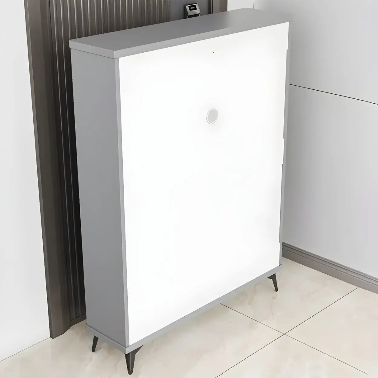 Drop Front Adjustable Wood Entryway Gray Medium Shoe Cabinet Image - 11