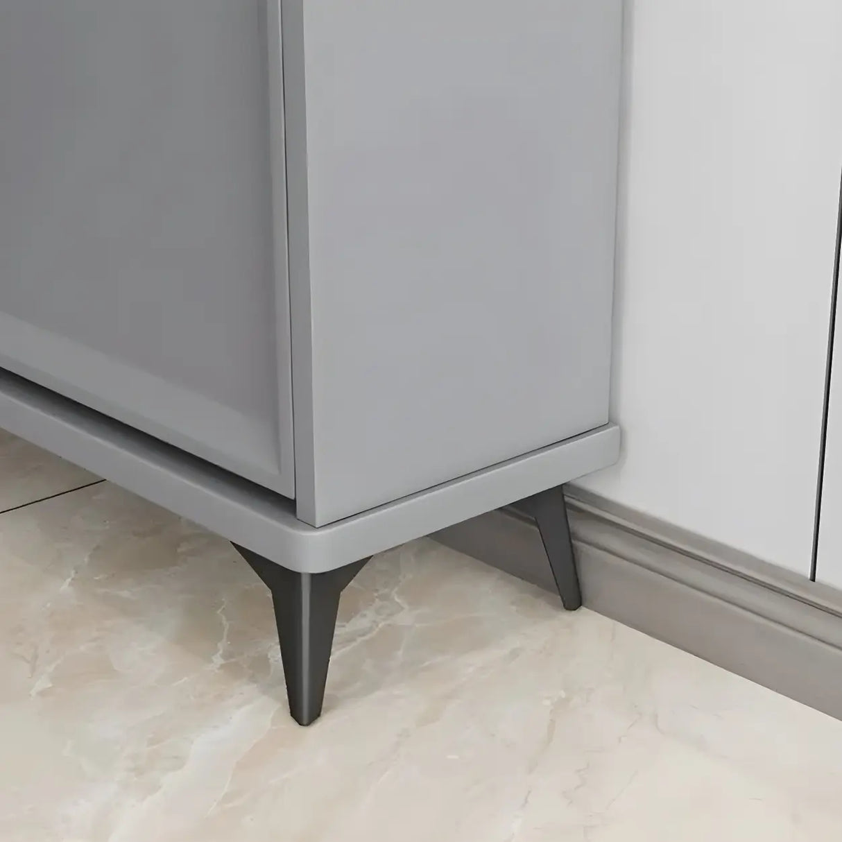 Drop Front Adjustable Wood Entryway Gray Medium Shoe Cabinet Image - 12