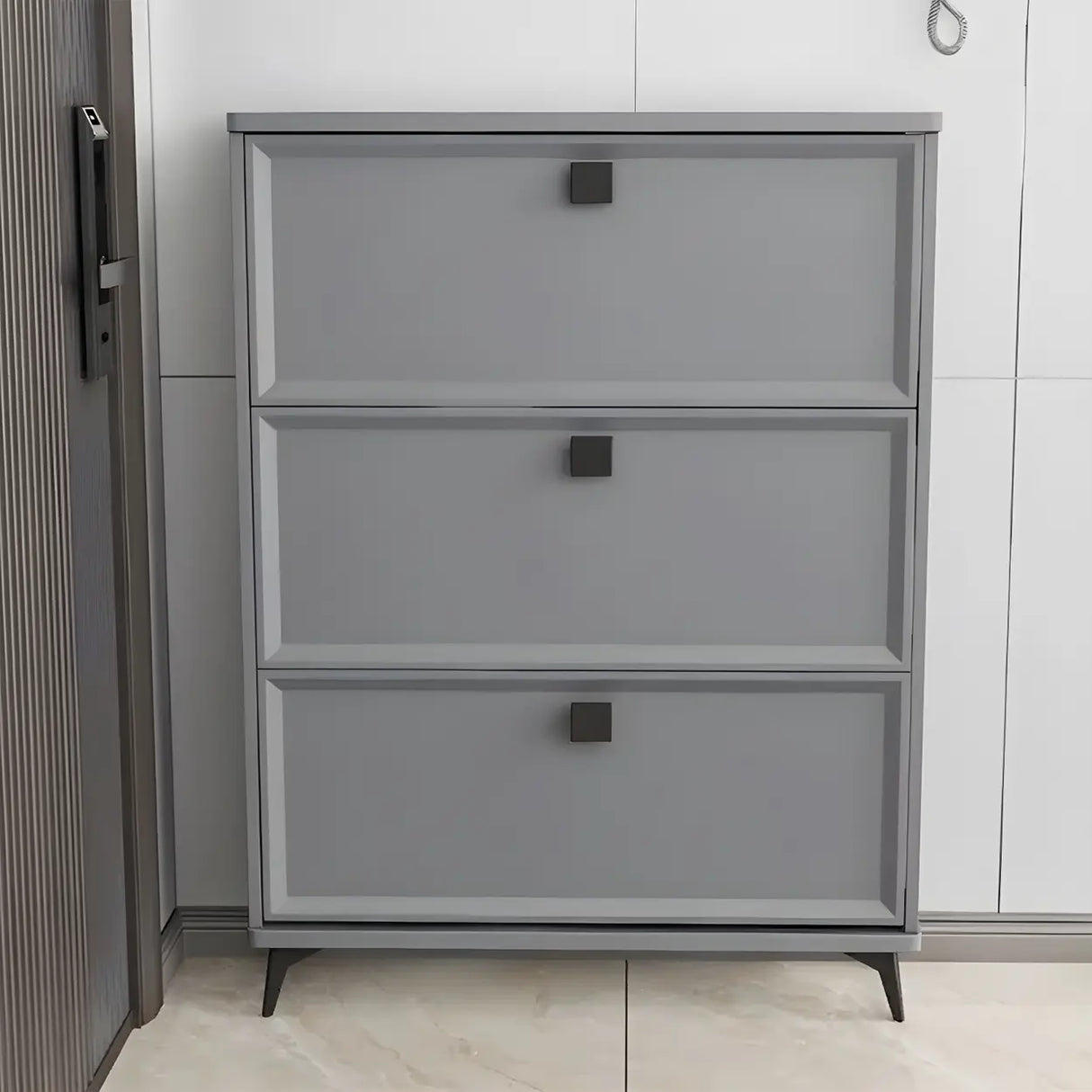 Drop Front Adjustable Wood Entryway Gray Medium Shoe Cabinet Image - 1