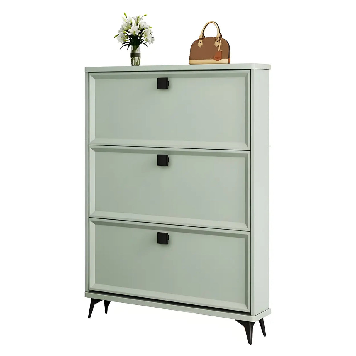 Drop Front Adjustable Wood Entryway Gray Medium Shoe Cabinet Image - 8