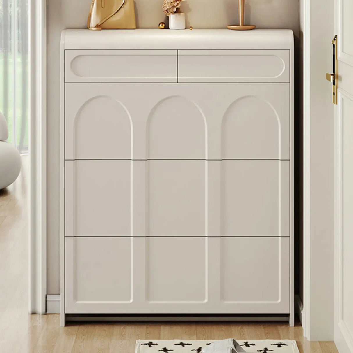 Drop Front Wall-Mounted White Adjustable Shoe Storage Image - 1