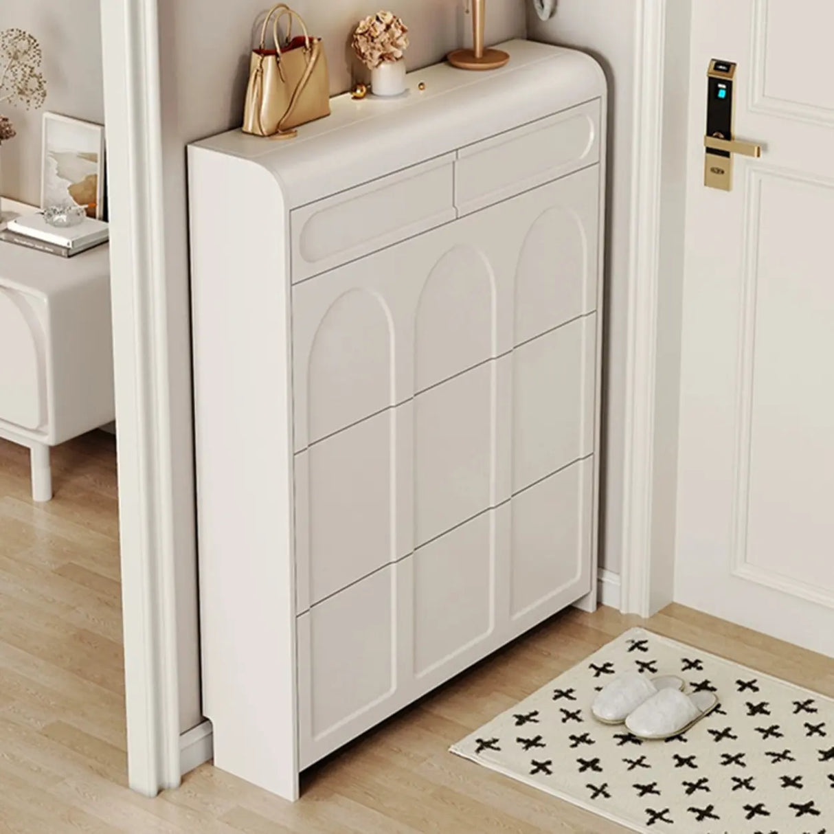 Drop Front Wall-Mounted White Adjustable Shoe Storage Image - 3