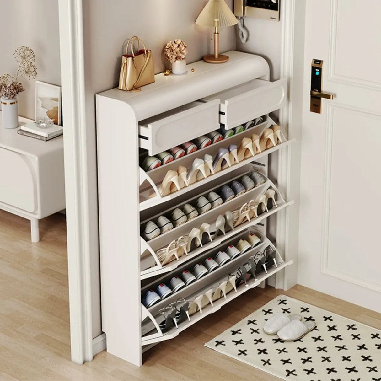Drop Front Wall-Mounted White Adjustable Shoe Storage Image - 4