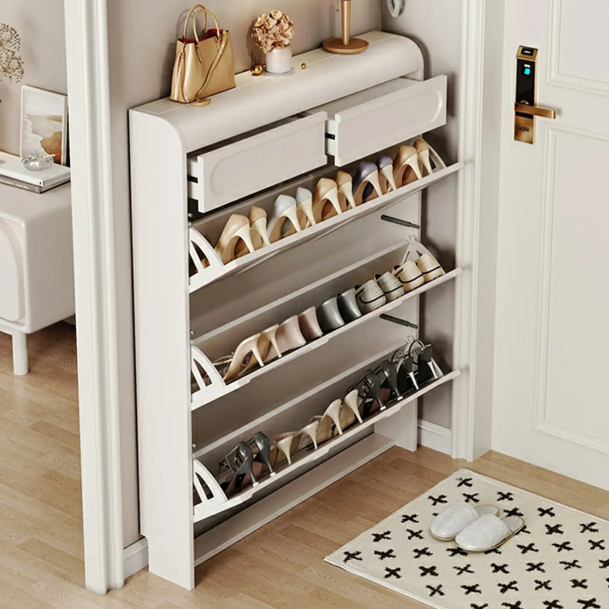 Drop Front Wall-Mounted White Adjustable Shoe Storage Image - 6