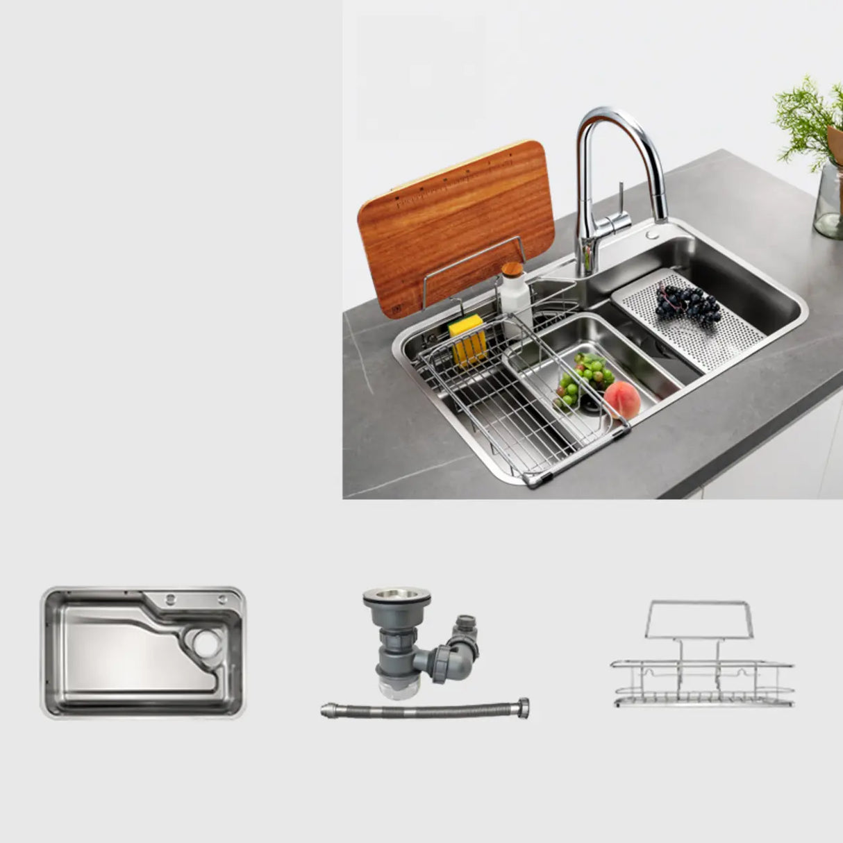 Drop-In Stainless Steel Kitchen Sink with Faucet Holes Image - 2