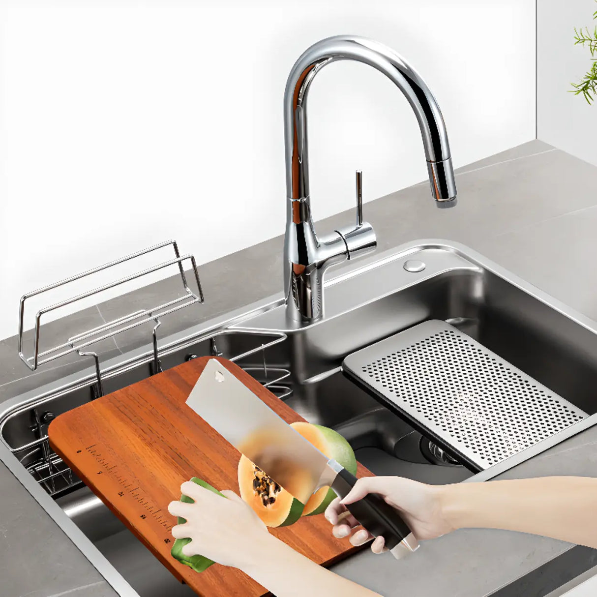 Drop-In Stainless Steel Kitchen Sink with Faucet Holes Image - 4