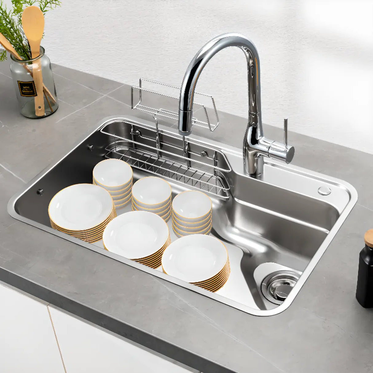 Drop-In Stainless Steel Kitchen Sink with Faucet Holes Image - 5