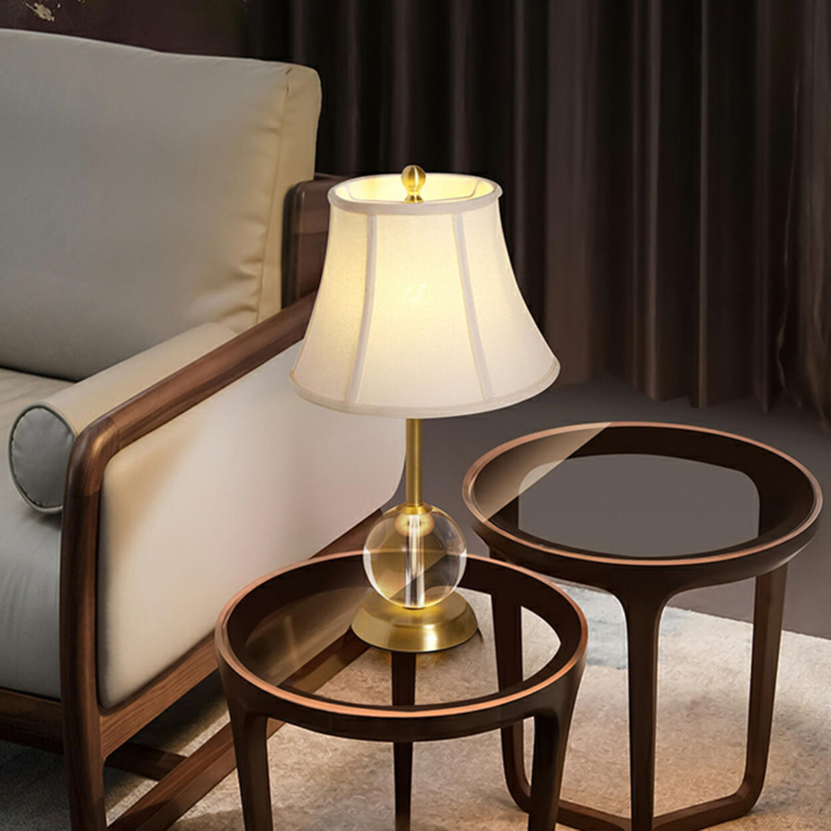Drum-Shaped Shade Crystal Ball Base Bedside Table Lamp Image - 3