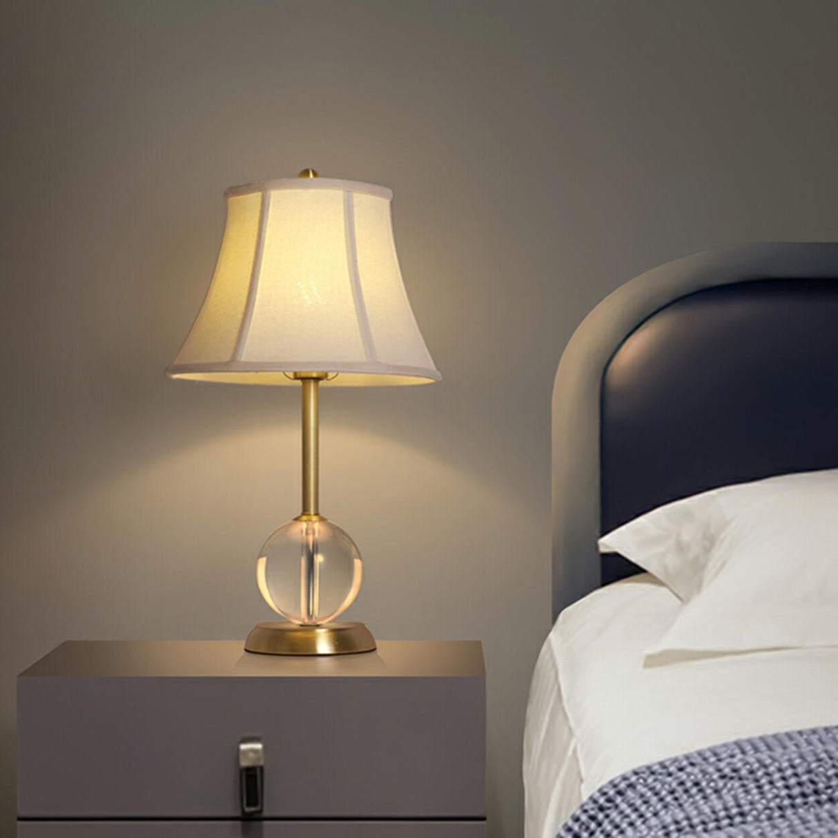 Drum-Shaped Shade Crystal Ball Base Bedside Table Lamp Image - 4