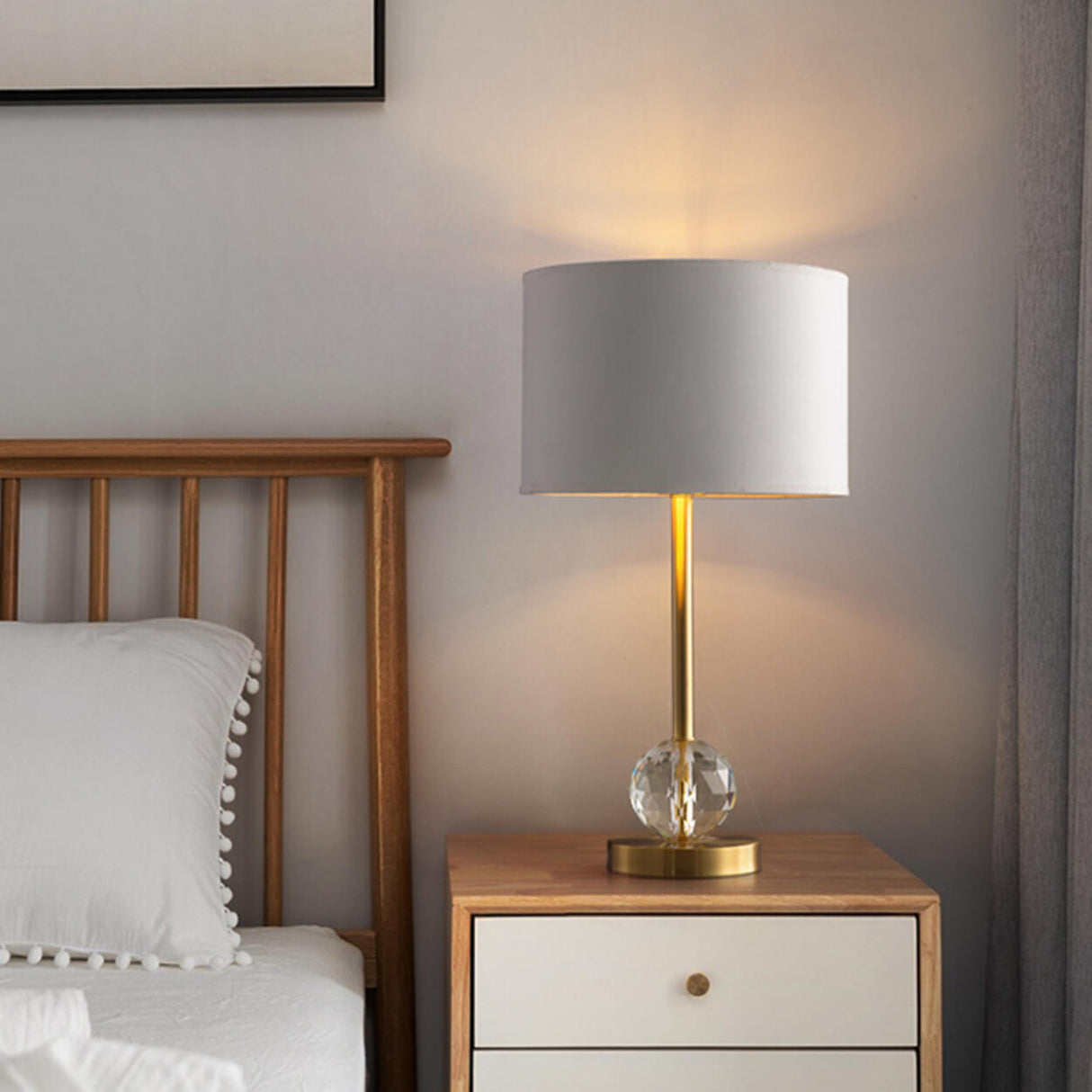 Drum-Shaped Shade Crystal Ball Metal Base Table Lamp Image - 4