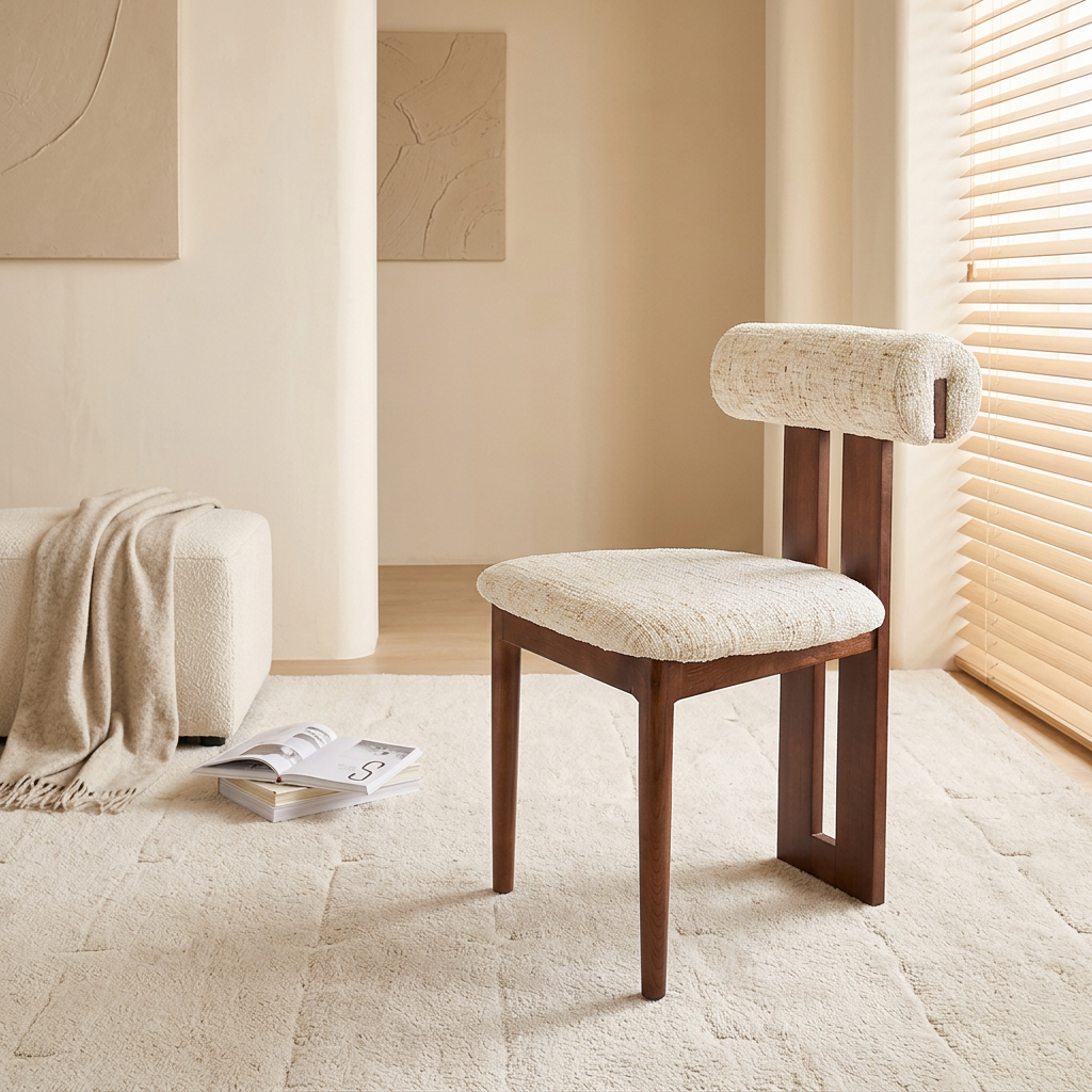 Rustic Upholstered Open Back Dining Chair with Wooden Frame