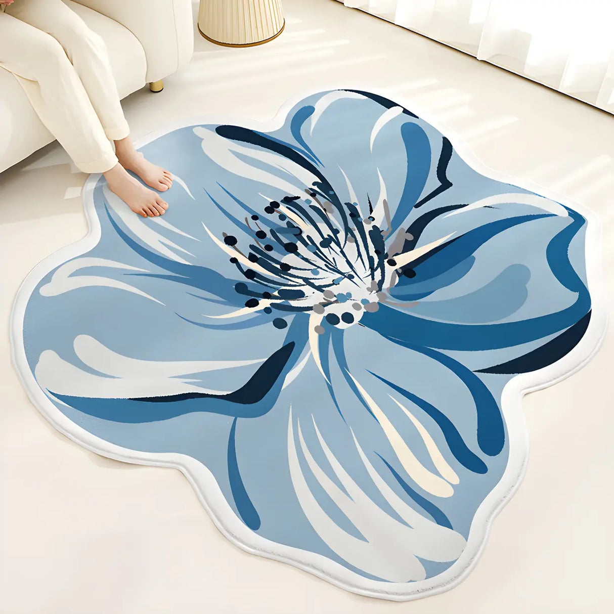 Easy Care Contemporary Floral Shaped Wool Blue Area Rug Image - 4