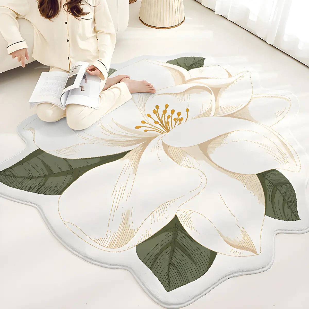 Easy Care Contemporary Floral Shaped Wool Blue Area Rug Image - 6