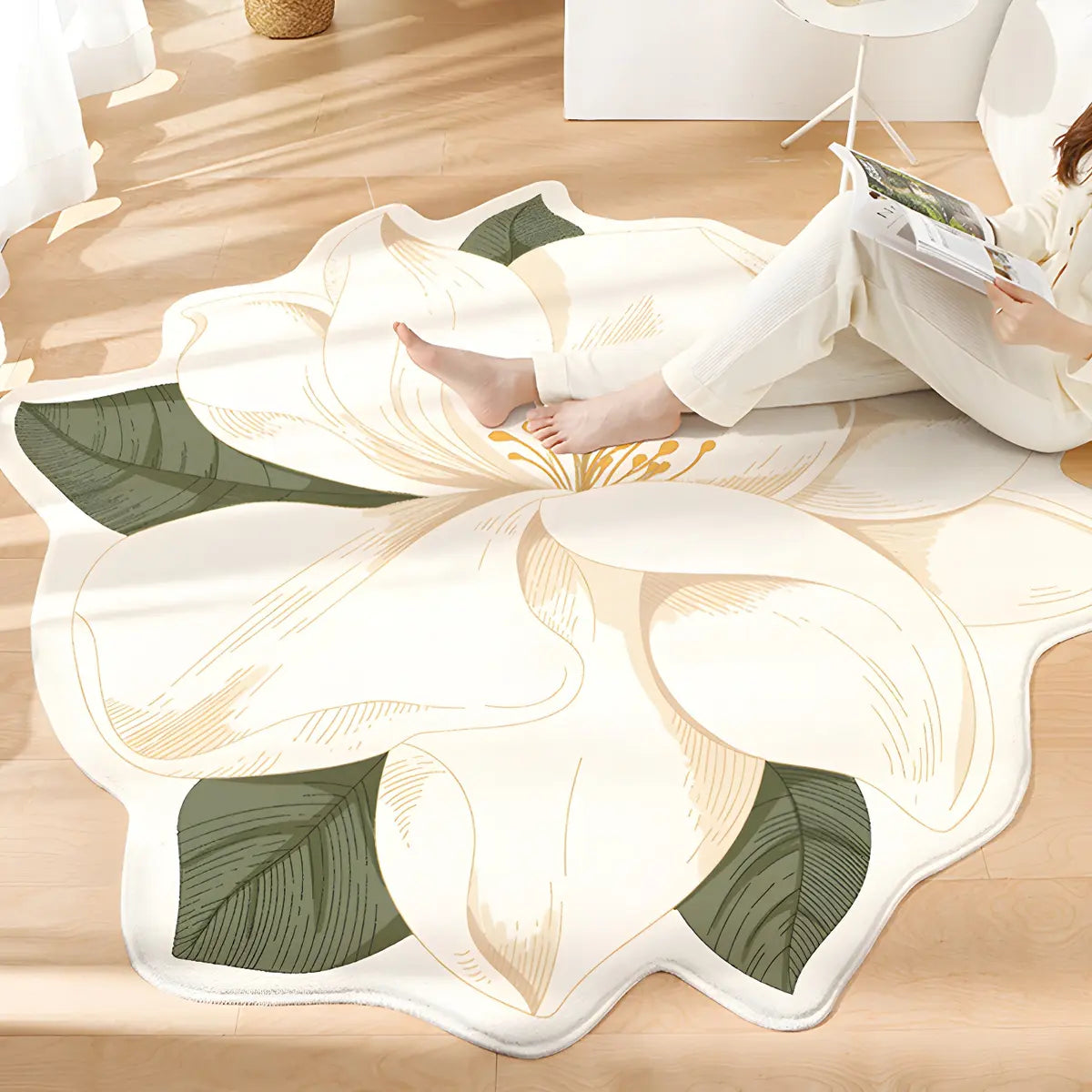 Easy Care Contemporary Floral Shaped Wool Blue Area Rug Image - 8