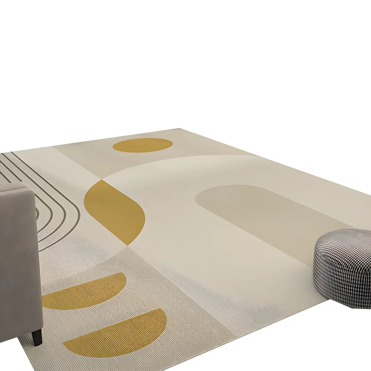 Easy Care Modern Beige Geometric Polyester Area Rug Image - 10