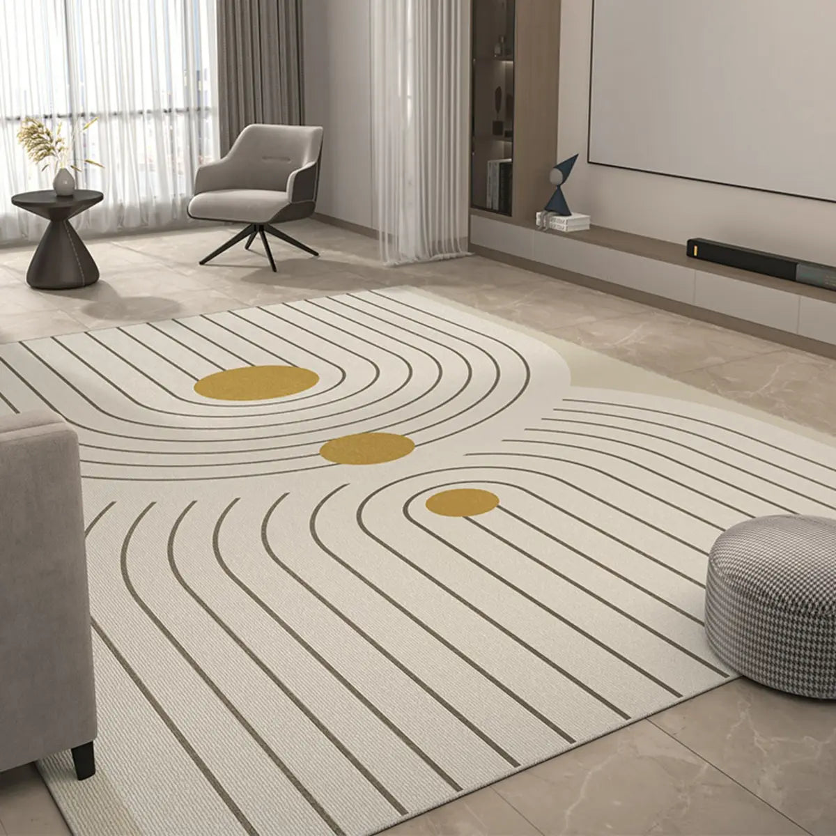 Easy Care Modern Beige Geometric Polyester Area Rug Image - 13