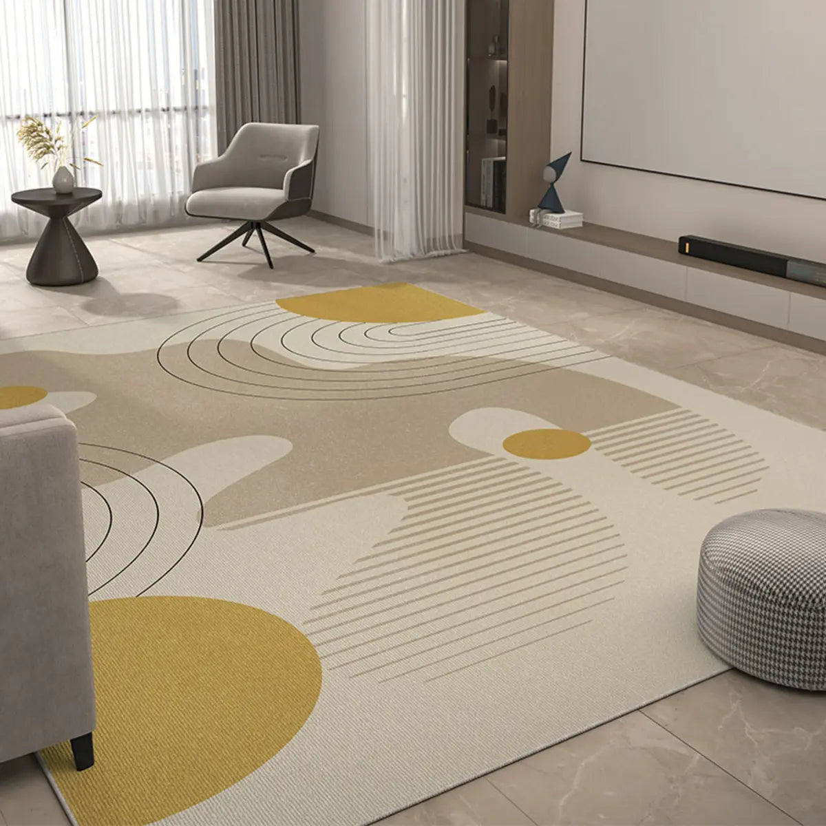 Easy Care Modern Beige Geometric Polyester Area Rug Image - 2