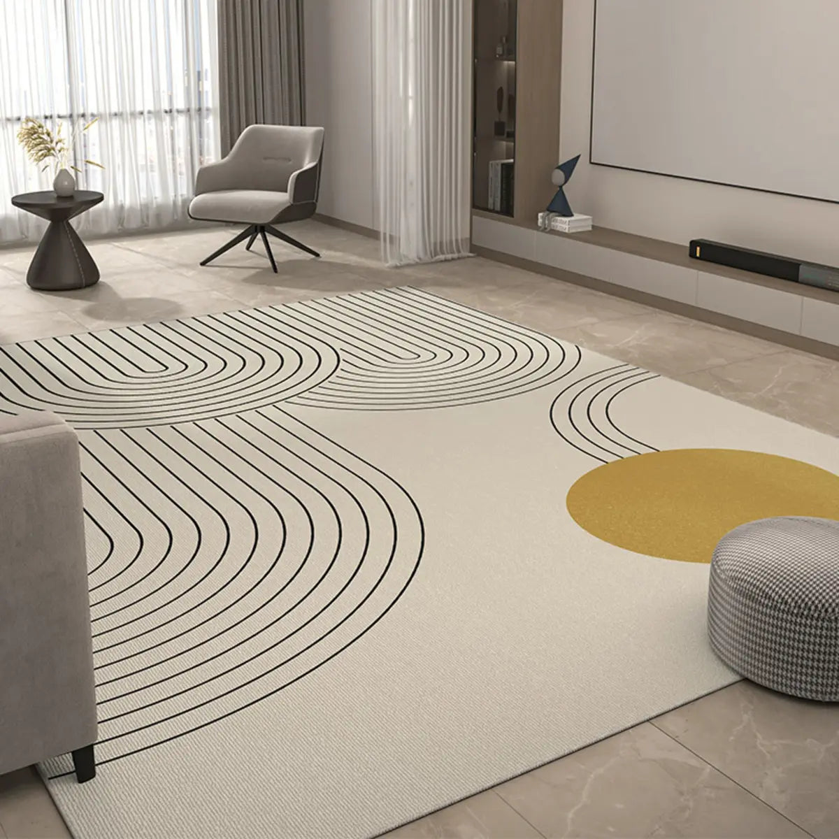 Easy Care Modern Beige Geometric Polyester Area Rug Image - 4