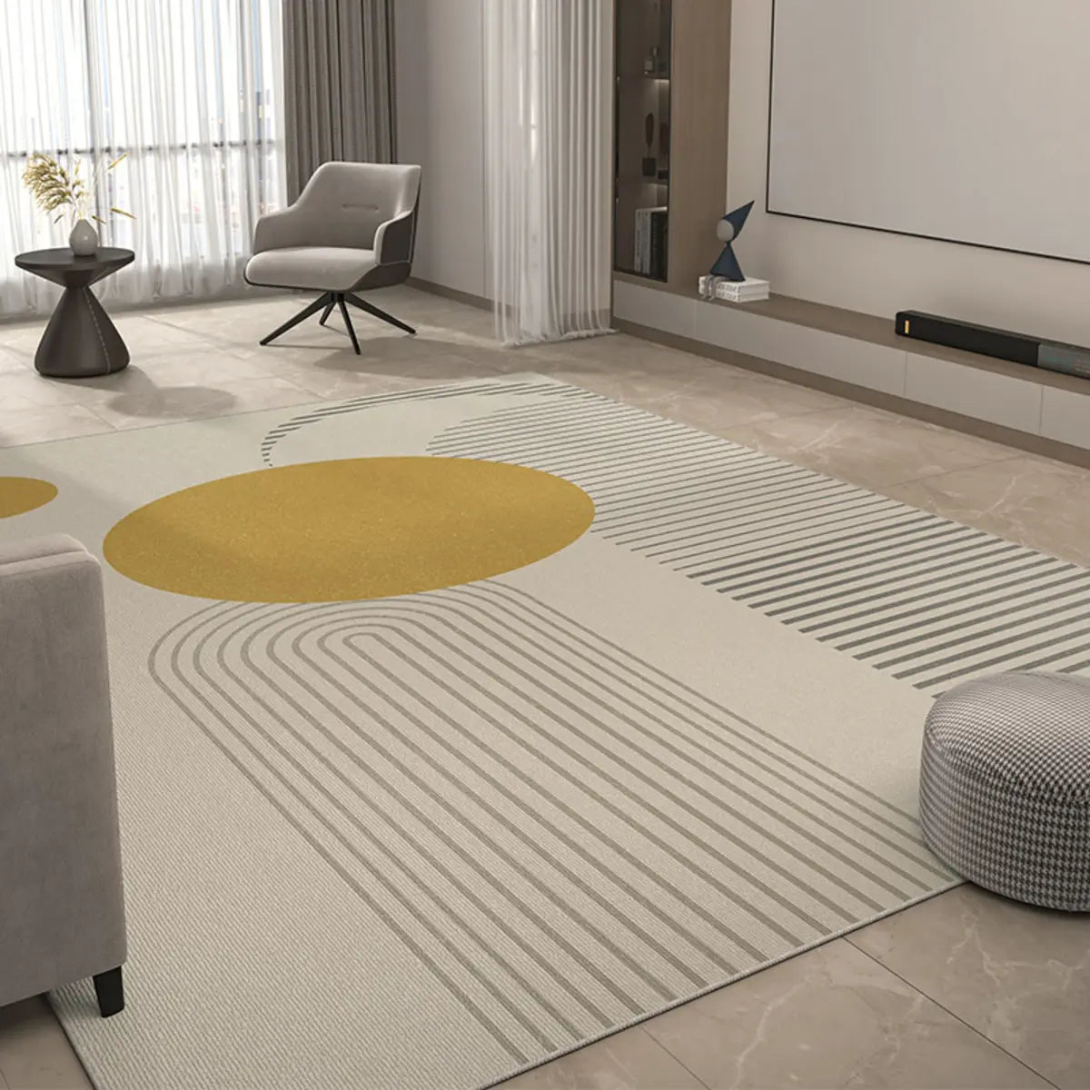 Easy Care Modern Beige Geometric Polyester Area Rug Image - 7