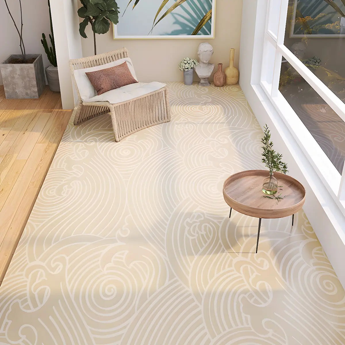 Easy Care Modern Swirl Beige Polyester Area Rug Image - 1