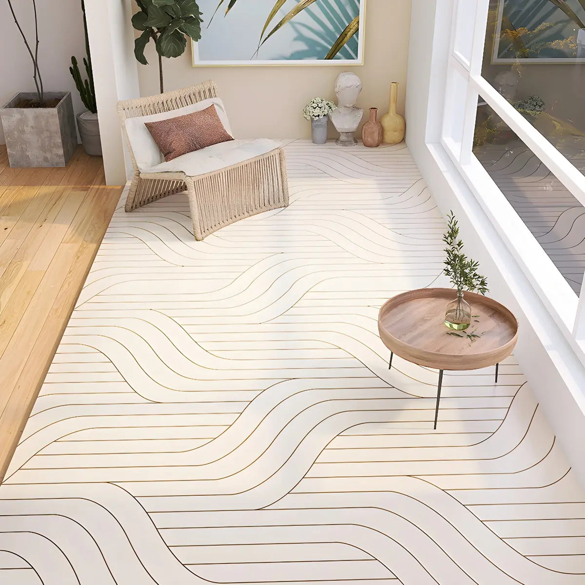 Easy Care Modern Swirl Beige Polyester Area Rug Image - 2