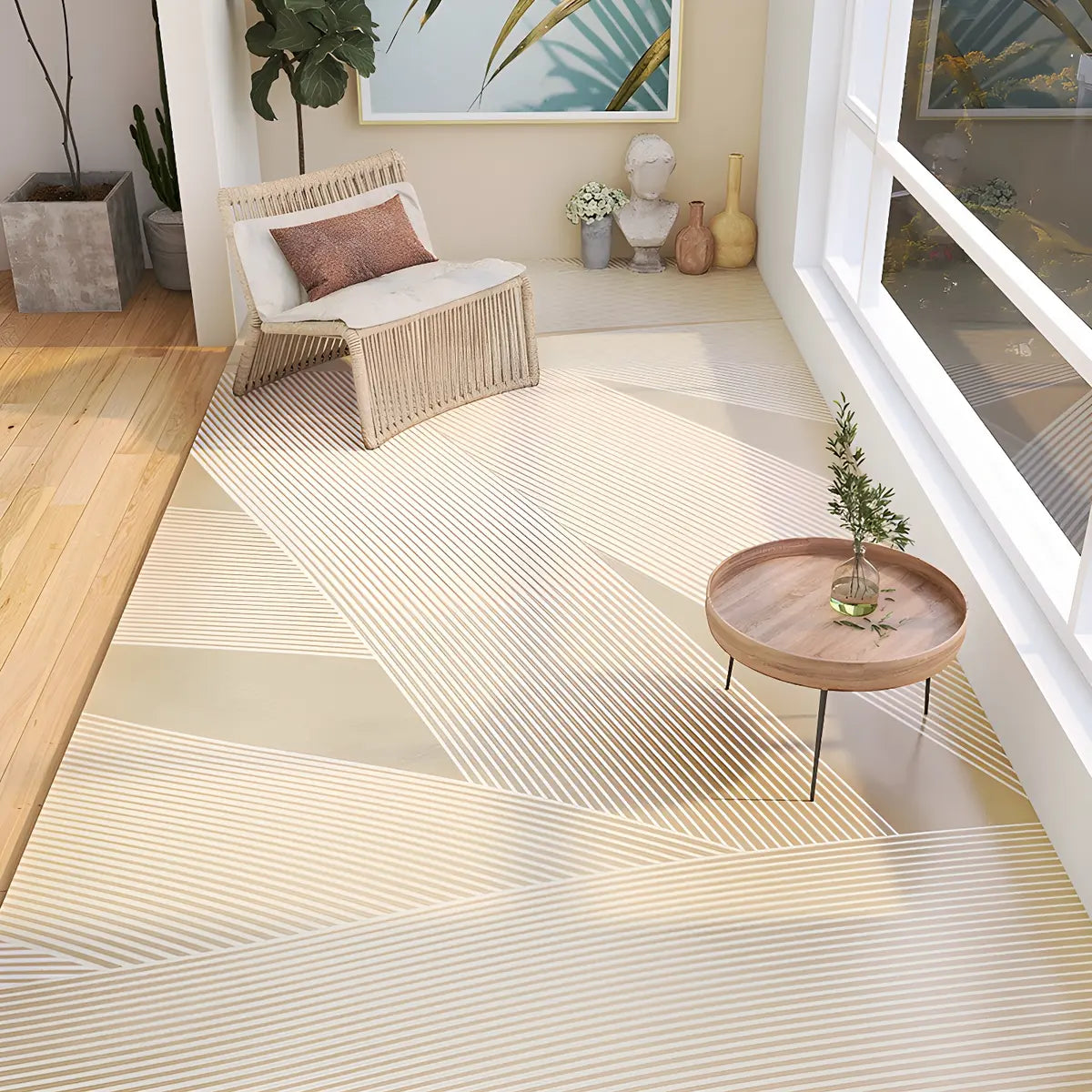 Easy Care Modern Swirl Beige Polyester Area Rug Image - 3
