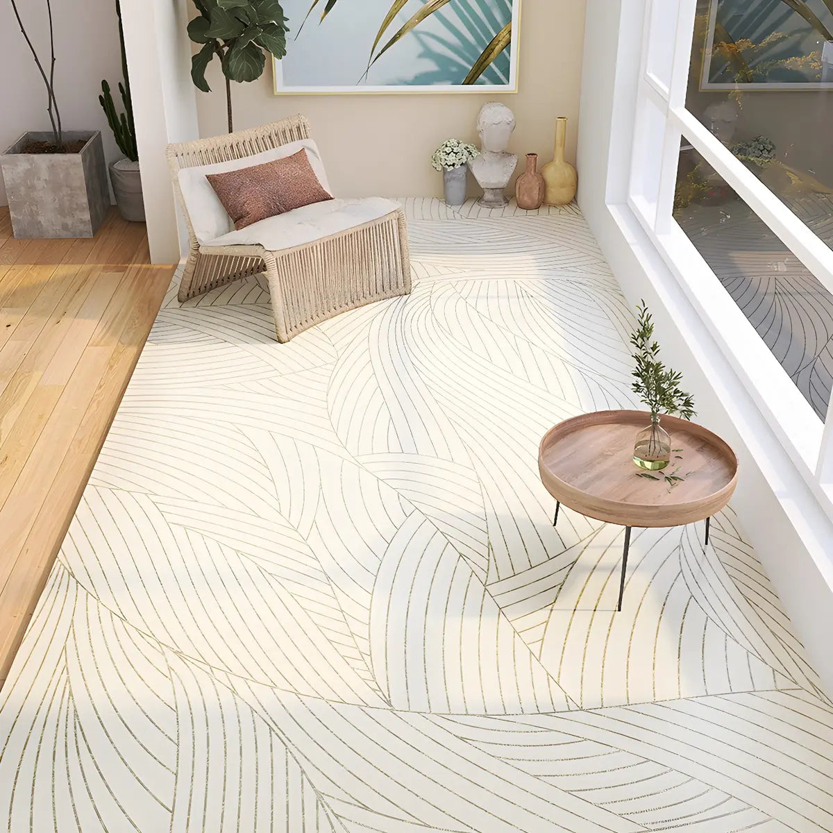 Easy Care Modern Swirl Beige Polyester Area Rug Image - 4