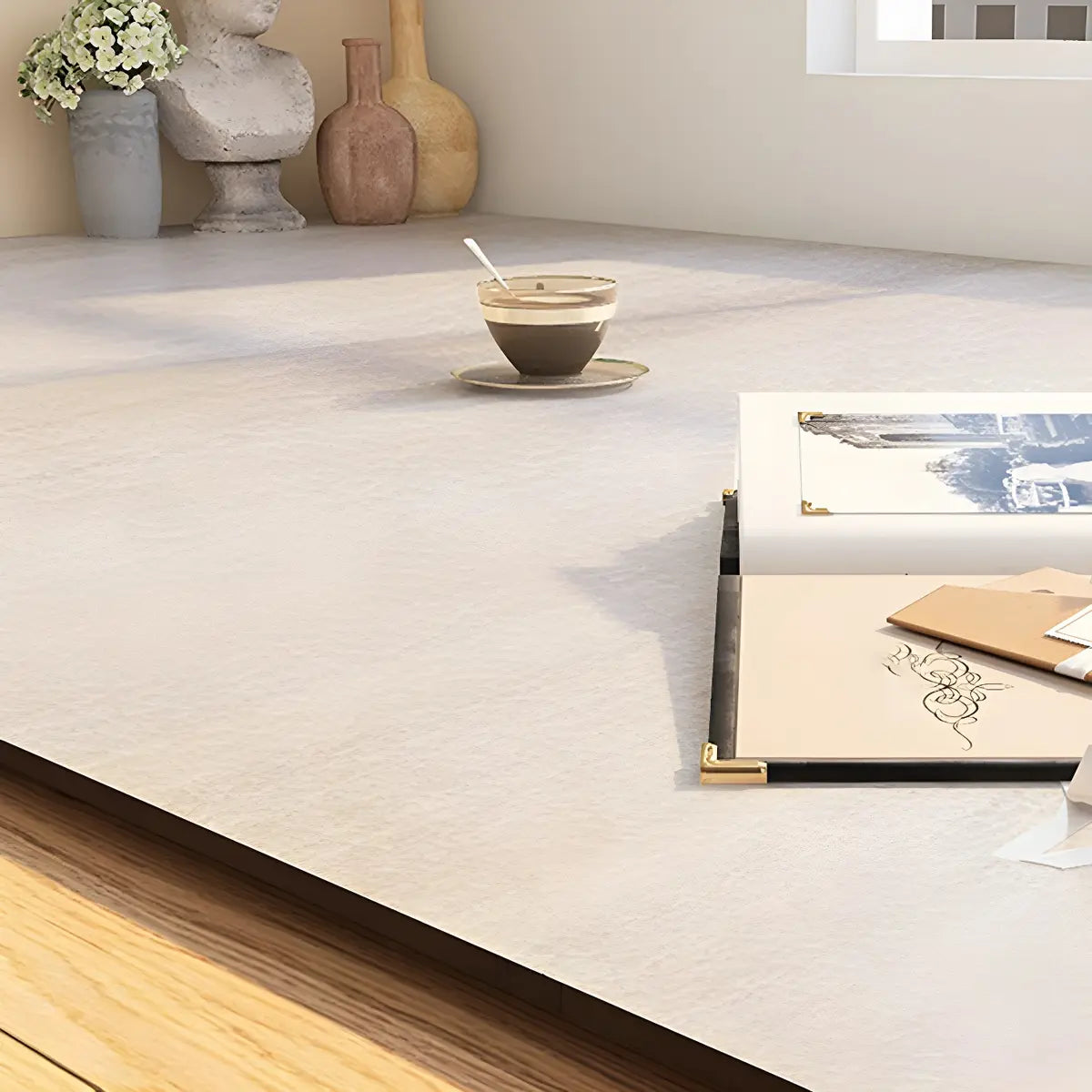 Easy Care Modern Swirl Beige Polyester Area Rug Image - 7