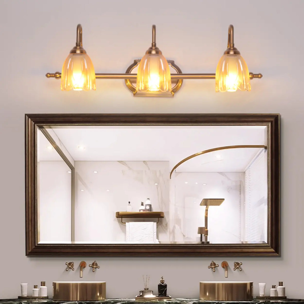 Elegant 3-Light Clear Glass Brass LED Vanity Light Image - 1