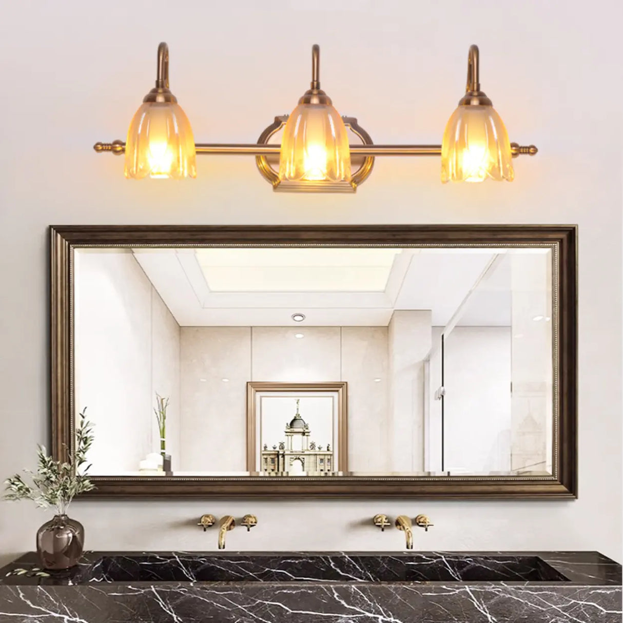 Elegant 3-Light Clear Glass Brass LED Vanity Light Image - 2