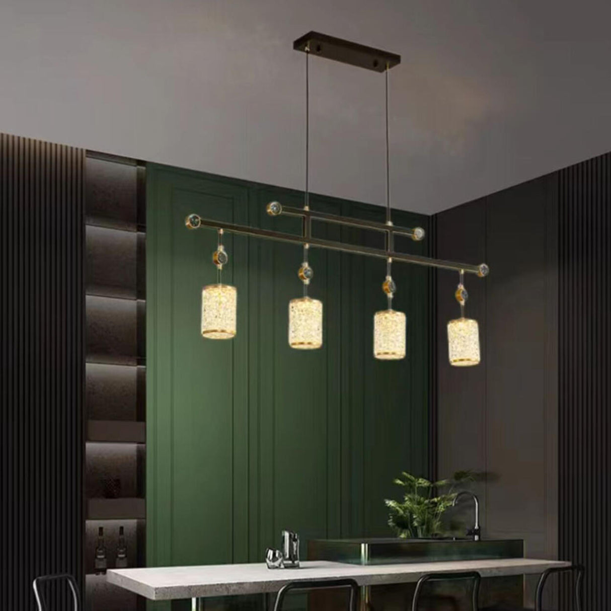 Elegant 4-Light Clear Cylindrical Island Pendant Light Image - 1