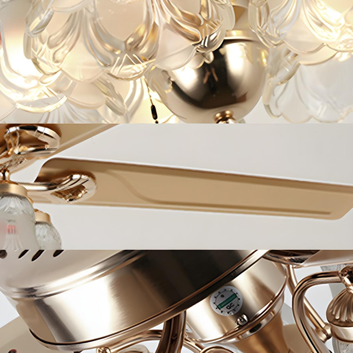 Elegant 5 Flower Shade 4 Blades Brass Ceiling Fan Light Image - 6