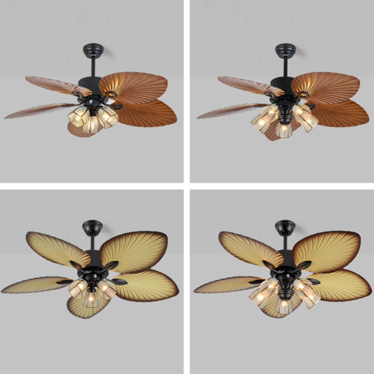 Elegant 5 Leaf Blades Glass Shades Ceiling Fan Light Image - 10