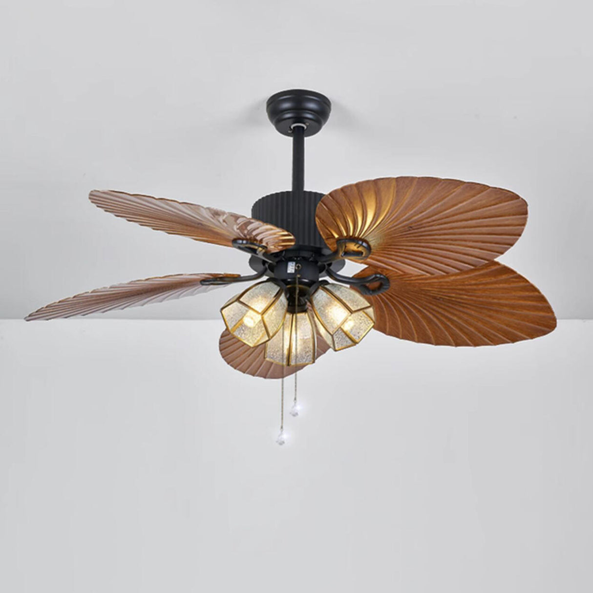 Elegant 5 Leaf Blades Glass Shades Ceiling Fan Light Image - 11