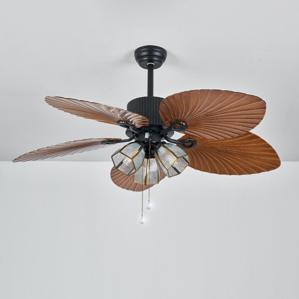 Elegant 5 Leaf Blades Glass Shades Ceiling Fan Light Image - 12