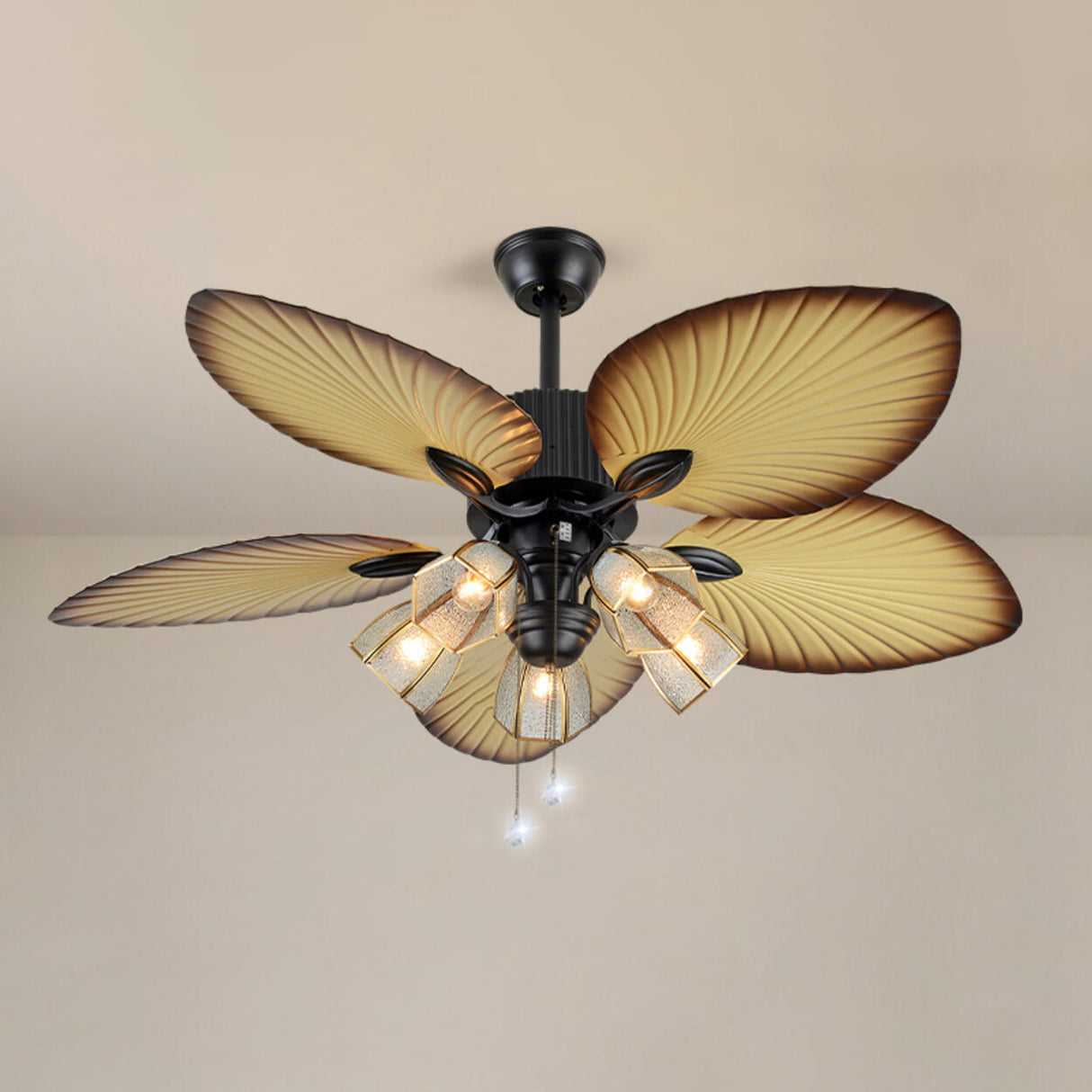 Elegant 5 Leaf Blades Glass Shades Ceiling Fan Light Image - 7