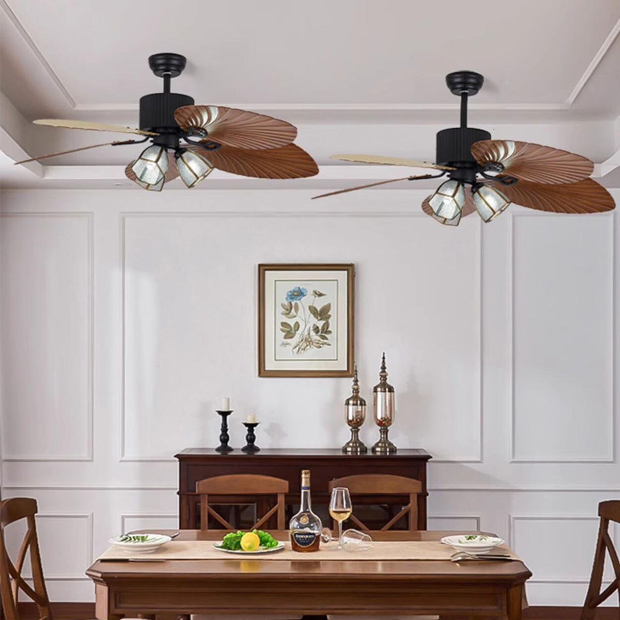 Elegant 5 Leaf Blades Glass Shades Ceiling Fan Light Image - 8