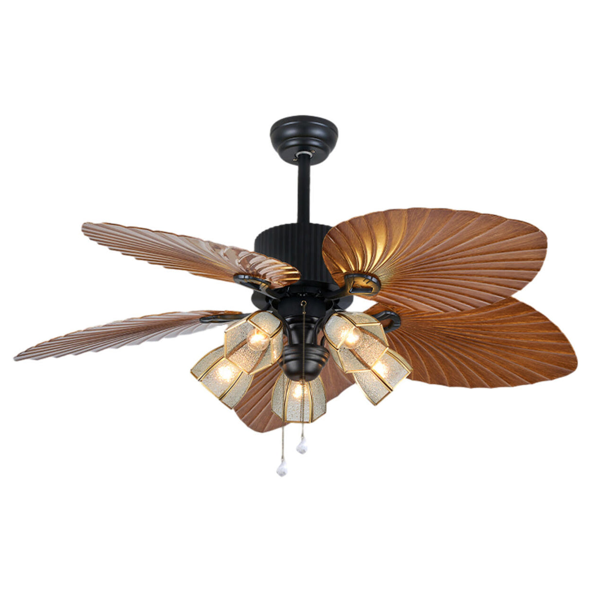 Elegant 5 Leaf Blades Glass Shades Ceiling Fan Light Image - 9