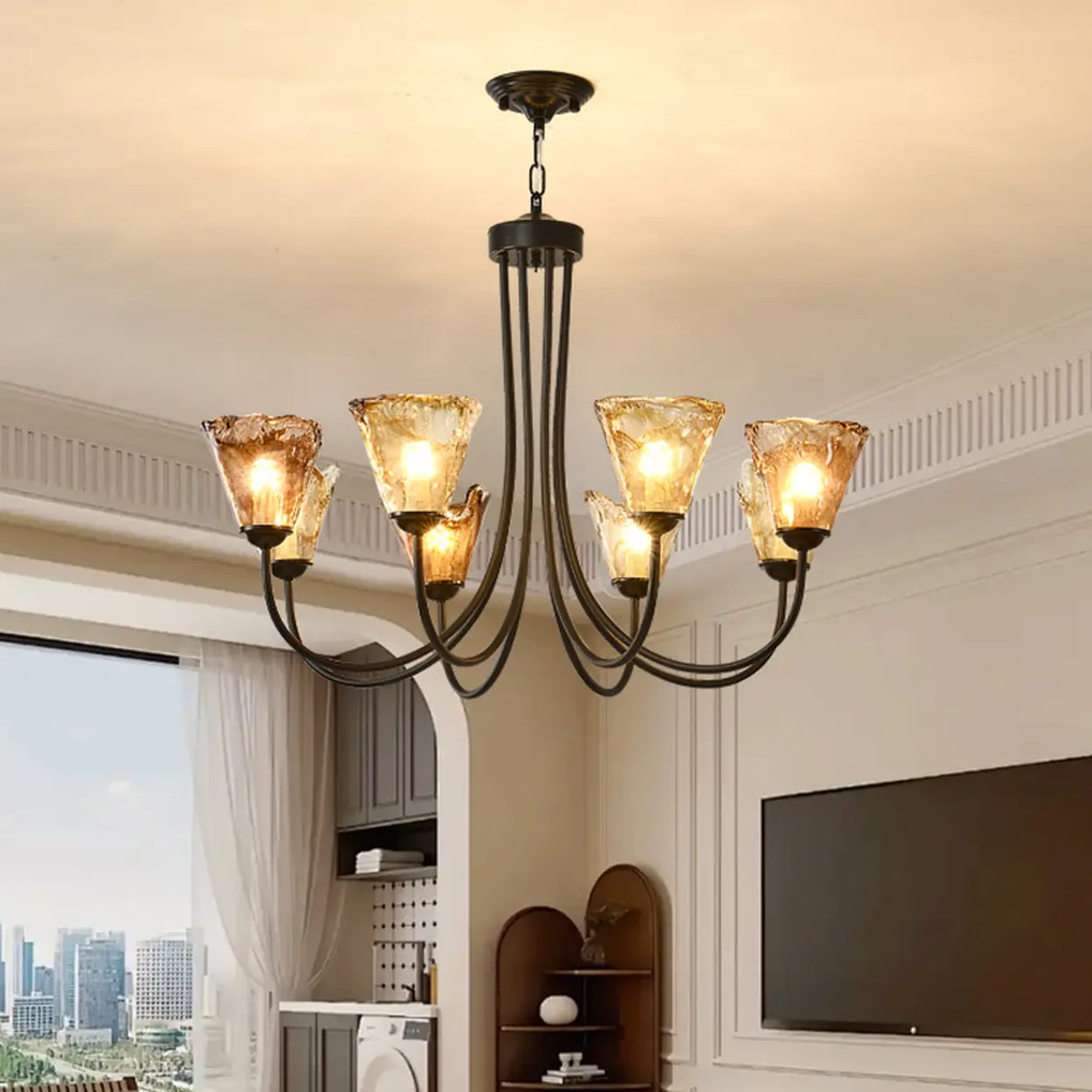 Elegant 6-Light Glass Chandelier for Living or Dining Room Image - 1