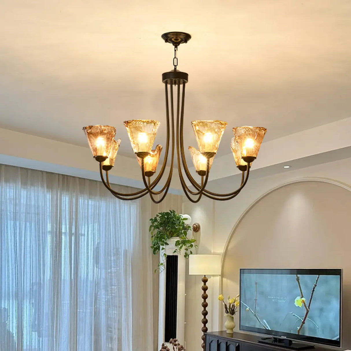 Elegant 6-Light Glass Chandelier for Living or Dining Room Image - 4