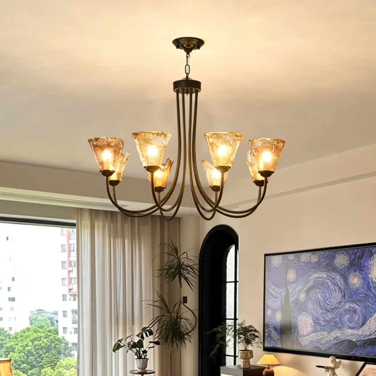 Elegant 6-Light Glass Chandelier for Living or Dining Room Image - 5