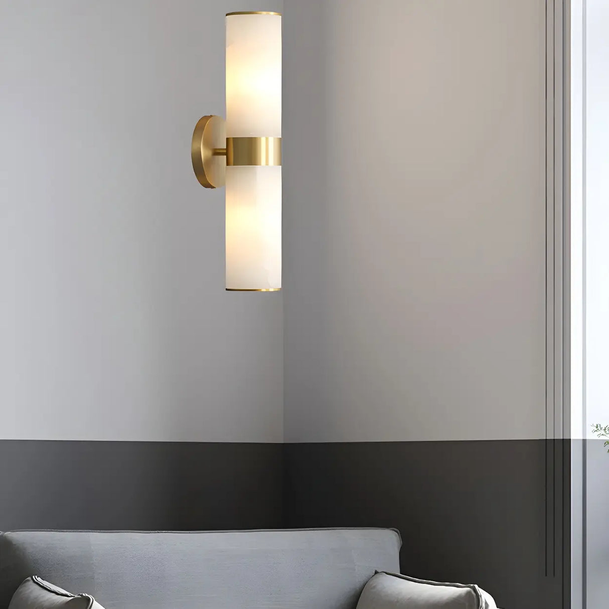 Elegant Alabaster Cylinder Brass Warm Light Wall Sconce Image - 4