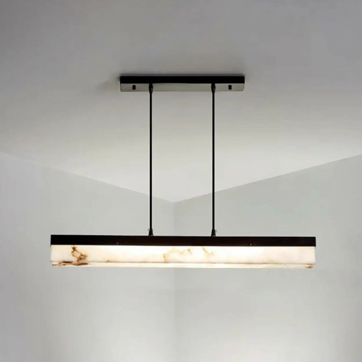 Elegant Alabaster Linear Adjustable Island Pendant Light Image - 10