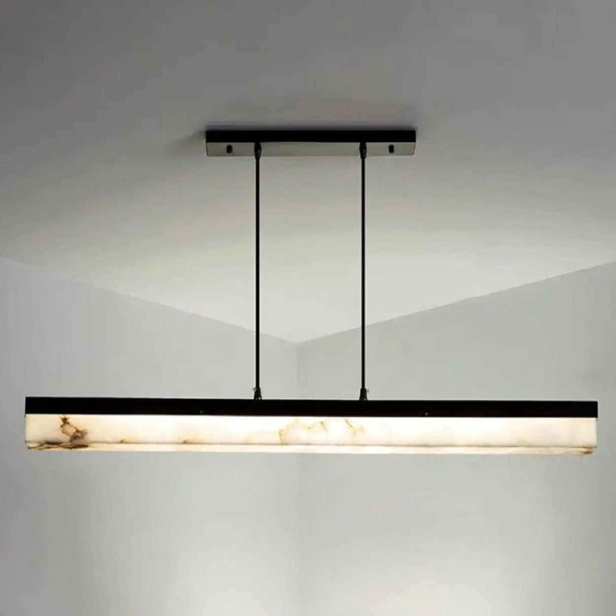 Elegant Alabaster Linear Adjustable Island Pendant Light Image - 11